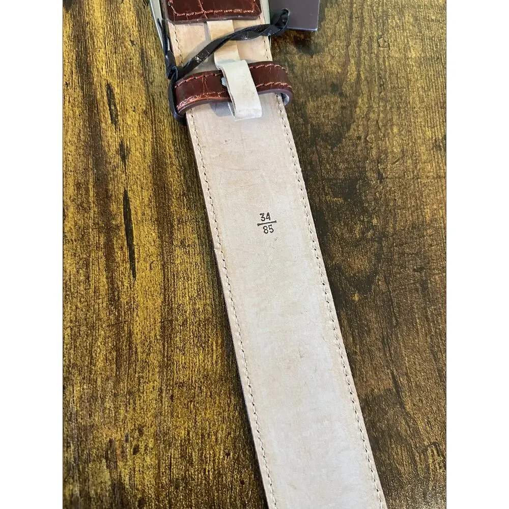 Tardini Men's American Alligator Textured Wrap Buckled Brown Belt 34
